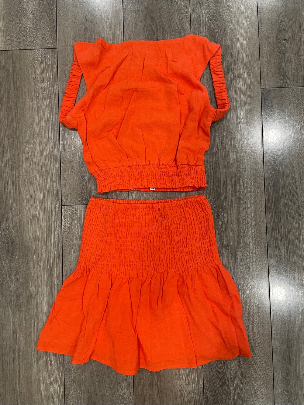 Backless Smocked Two-Piece Dress Set — Bright Orange